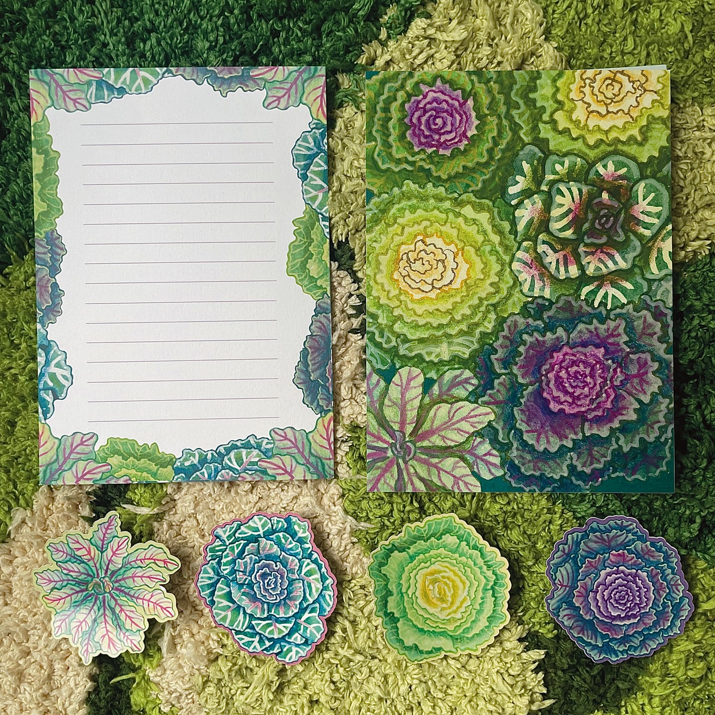 Brassica stickers: set of 4 includes A6 mini print and a note card