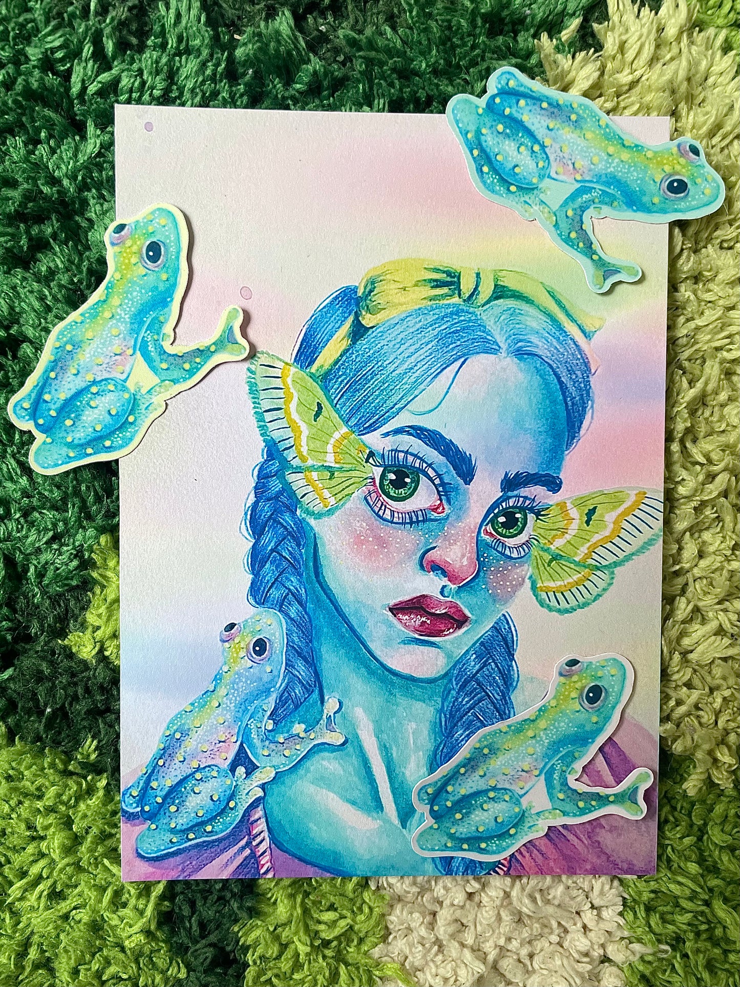 Set of 3 Frog Stickers and a Fairy Print
